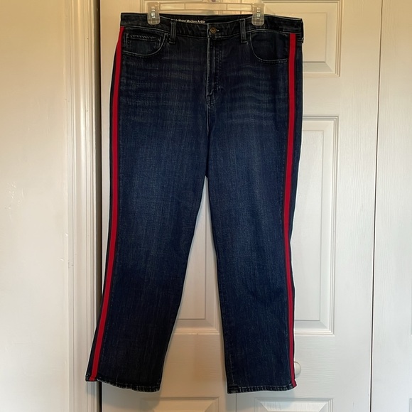 Talbots Flawless Sz 16 high waist modern ankle jeans navy/red vertical stripe - Picture 11 of 11
